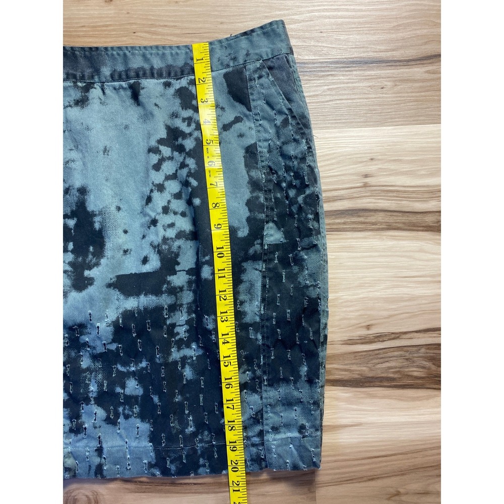 Tie Dye Acid Wash Distressed Denim Pencil Skirt Teal Black Grunge Punk Size M - Picture 6 of 6